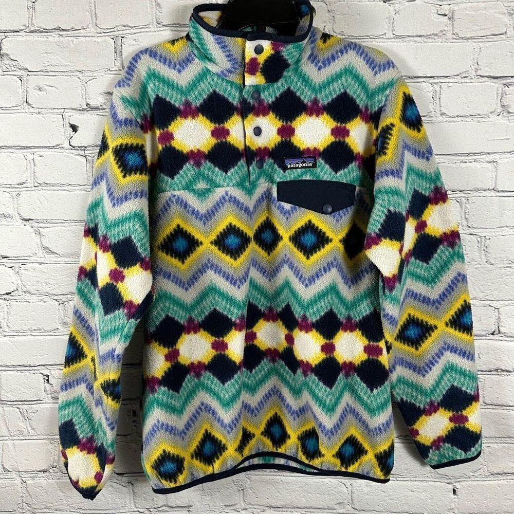 Patagonia Synchilla T-Snap Pullover Timber Twist Aztec Print Lightweight Navy S